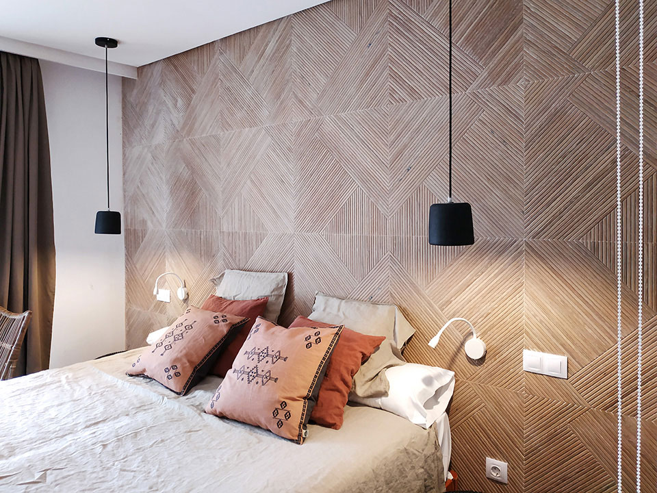 Cabeceros de gres de Porcelanosa en habitaciones de hotel en Cala Murada Mallorca